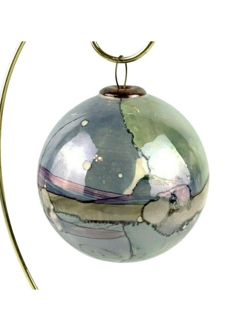 Round Ceramic Holiday Christmas Ornament 4.5 in Handmade Pink Purple Abstract - Picture 2 of 5
